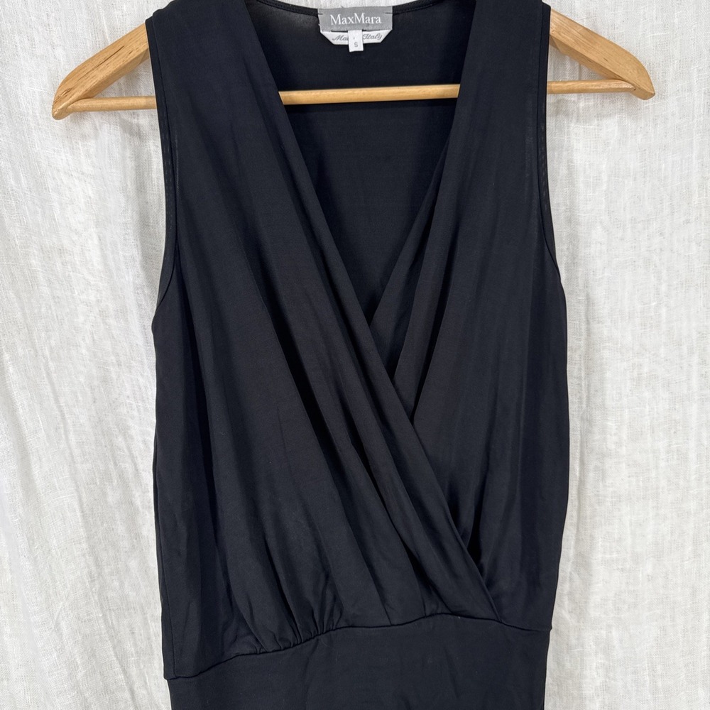 Max Mara Black Deep V Surplice Top S 90s Minimalist Quiet Luxury Going Out Indie